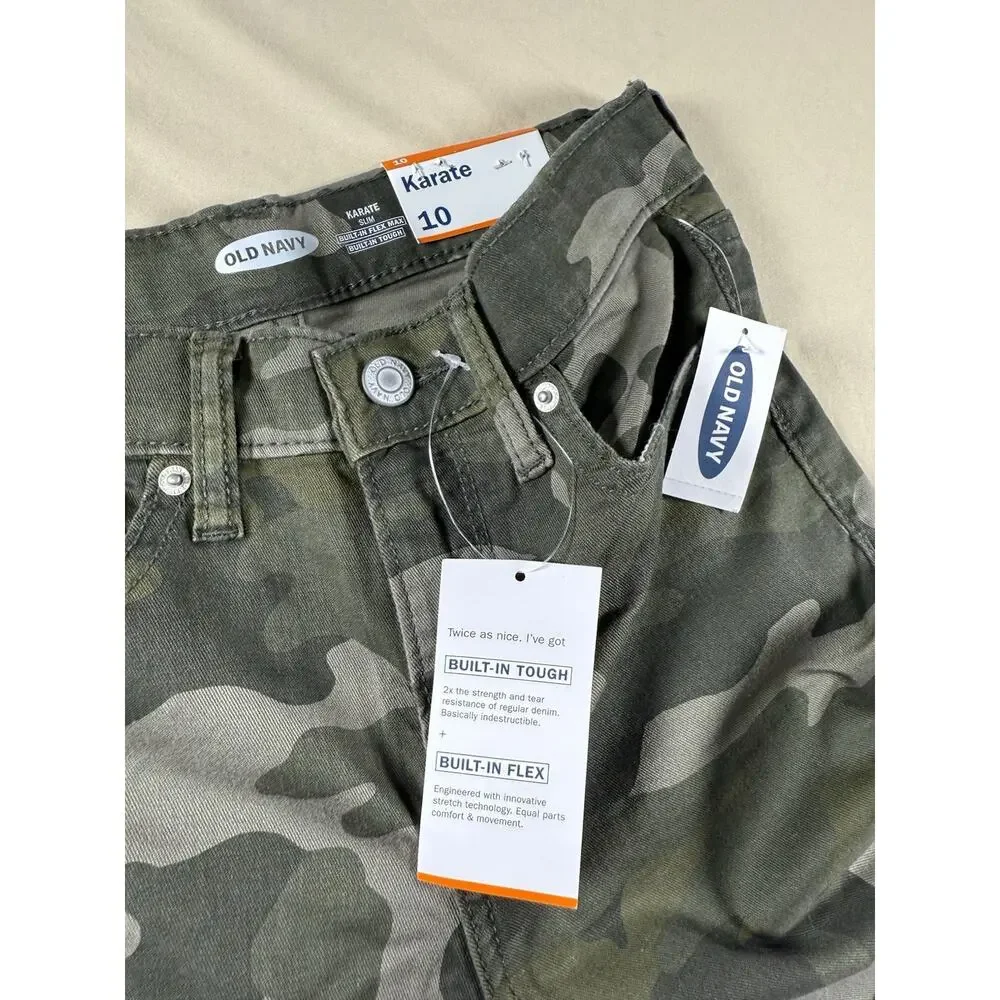 NWT Old Navy Boys Jeans Pants Camouflage Karate Slim Flex Max Built in Size 10